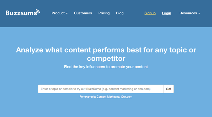 page d’accueil du site Buzzsumo